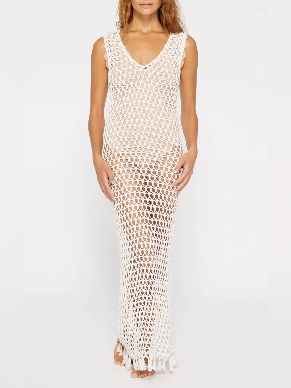 Marisa Cream Crochet Maxi Swim Cover-Up Dress
